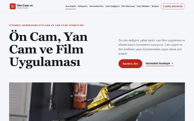 Oto Cam ve Cam Filmi için Dergi Editoryal Mavi Kırmızı – Oto Cam ve Cam Filmi Web Sitesi ana sayfa görünümü
