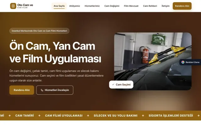 Oto Cam ve Cam Filmi için Hareketli Kahve Turuncu – Oto Cam ve Cam Filmi Web Sitesi ana sayfa görünümü