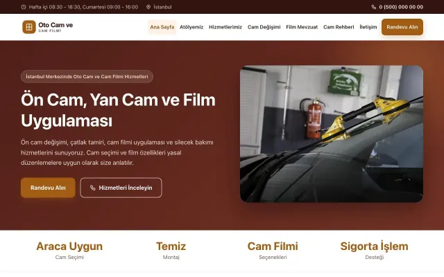 Oto Cam ve Cam Filmi için Klasik Bordo Turuncu – Oto Cam ve Cam Filmi Web Sitesi ana sayfa görünümü