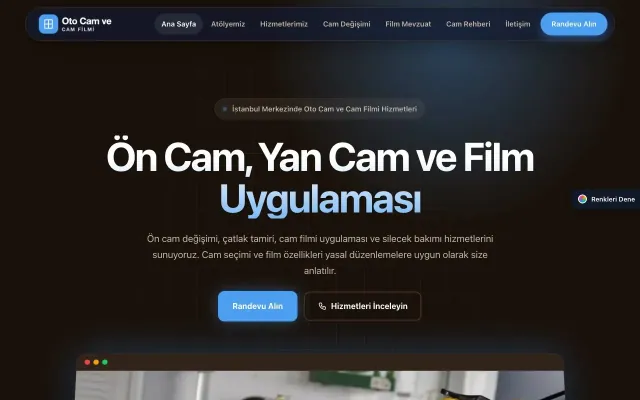 Oto Cam ve Cam Filmi için Koyu Modern Kahve Mavi – Oto Cam ve Cam Filmi Web Sitesi ana sayfa görünümü