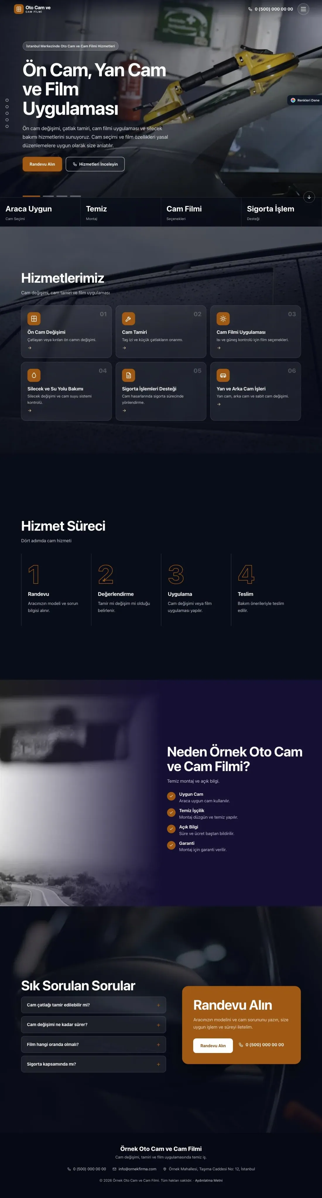 Oto Cam ve Cam Filmi için Tam Ekran Lacivert Turuncu – Oto Cam ve Cam Filmi Web Sitesi ana sayfa görünümü