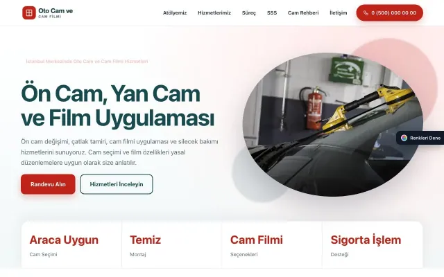Oto Cam ve Cam Filmi için Tek Sayfa Petrol Kırmızı – Oto Cam ve Cam Filmi Web Sitesi ana sayfa görünümü