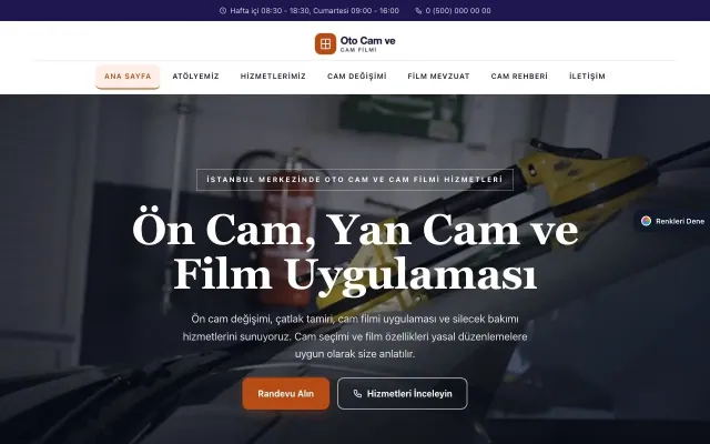 Oto Cam ve Cam Filmi için Zigzag Lacivert Turuncu – Oto Cam ve Cam Filmi Web Sitesi ana sayfa görünümü