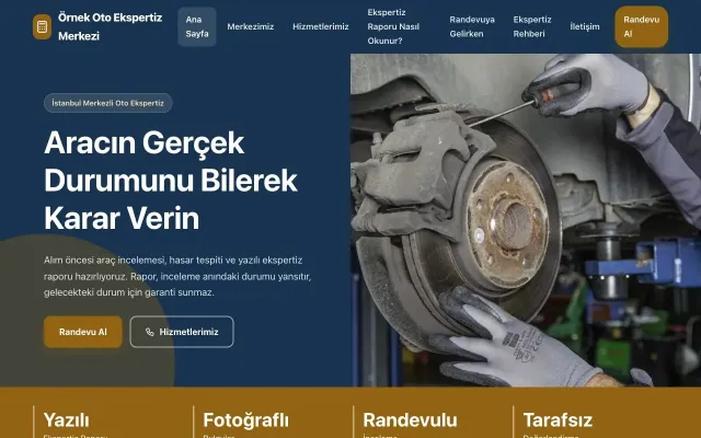 Oto Ekspertiz için Blok Mavi Turuncu – Oto Ekspertiz Web Sitesi ana sayfa görünümü