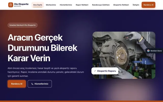 Oto Ekspertiz için Hareketli Lacivert Turuncu – Oto Ekspertiz Web Sitesi ana sayfa görünümü