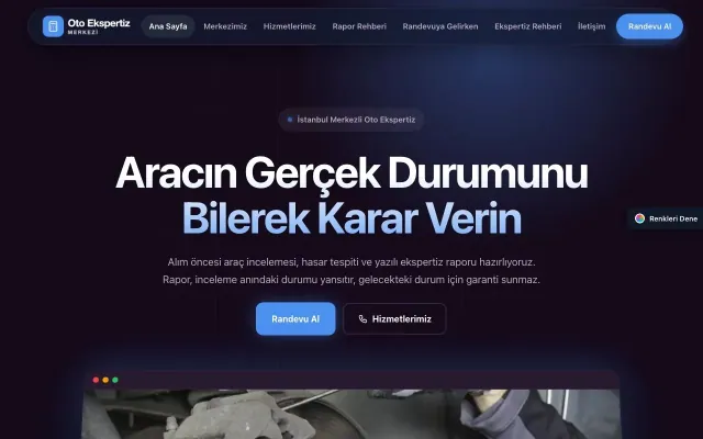Oto Ekspertiz için Koyu Modern Mor Mavi – Oto Ekspertiz Web Sitesi ana sayfa görünümü