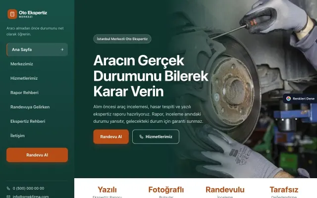 Oto Ekspertiz için Sol Menü Petrol Turuncu – Oto Ekspertiz Web Sitesi ana sayfa görünümü