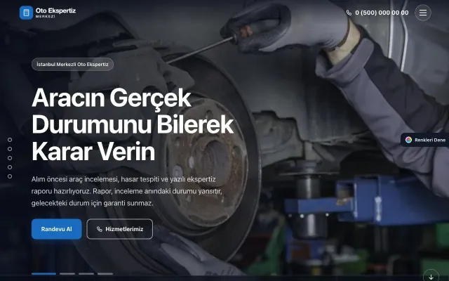 Oto Ekspertiz için Tam Ekran Kahve Mavi – Oto Ekspertiz Web Sitesi ana sayfa görünümü