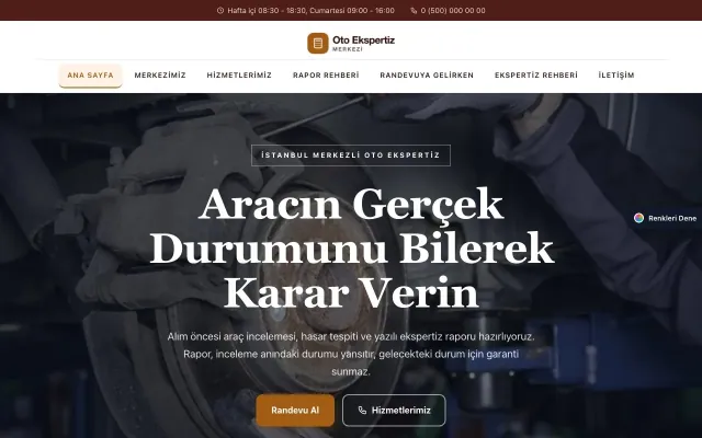 Oto Ekspertiz için Zigzag Bordo Turuncu – Oto Ekspertiz Web Sitesi ana sayfa görünümü