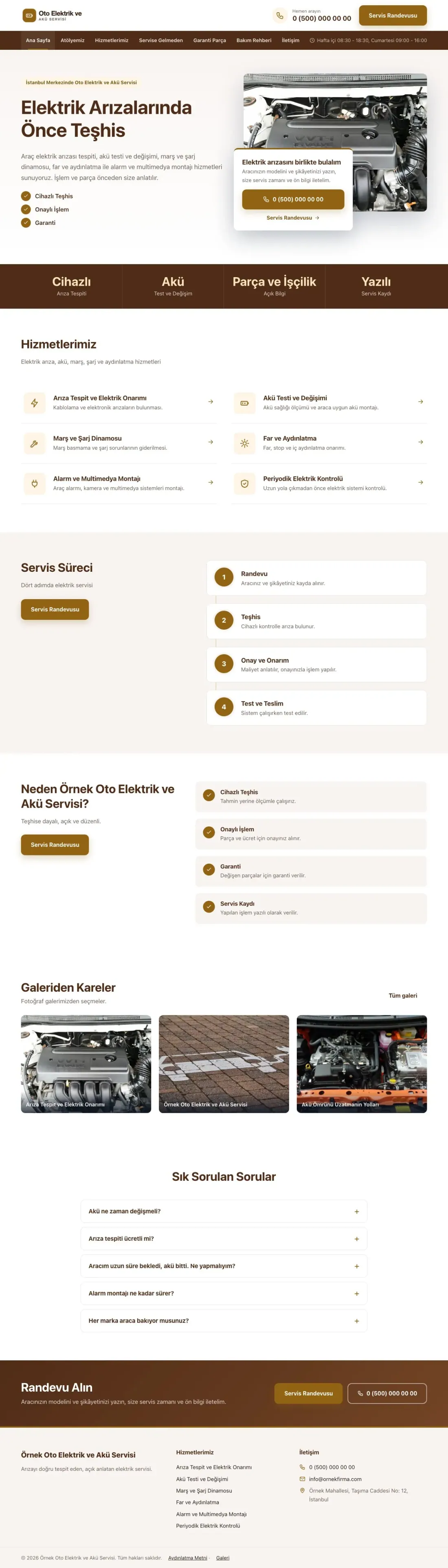 Oto Elektrik ve Akü Servisi için Bölünmüş Kahve Turuncu – Oto Elektrik ve Akü Servisi Web Sitesi ana sayfa görünümü
