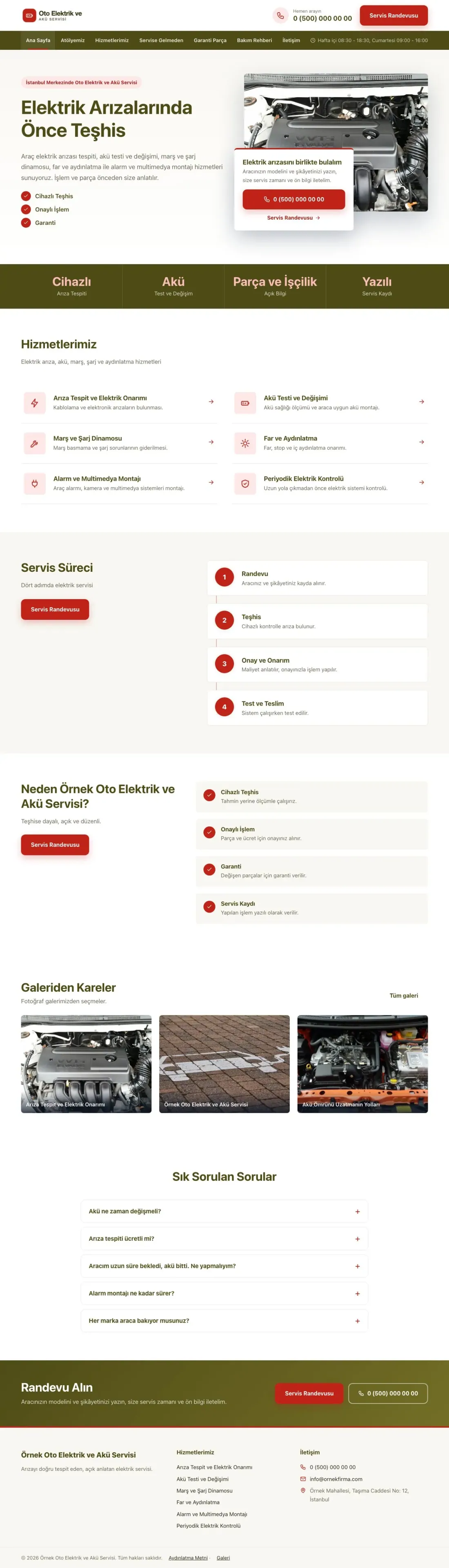 Oto Elektrik ve Akü Servisi için Bölünmüş Zeytin Kırmızı – Oto Elektrik ve Akü Servisi Web Sitesi ana sayfa görünümü
