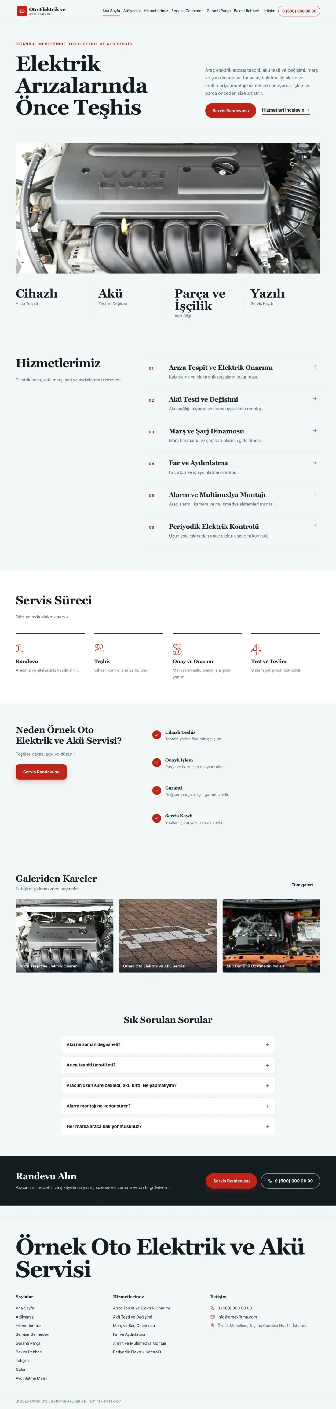 Oto Elektrik ve Akü Servisi için Dergi Editoryal Mavi Kırmızı – Oto Elektrik ve Akü Servisi Web Sitesi ana sayfa görünümü