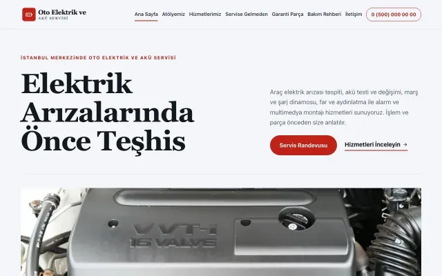Oto Elektrik ve Akü Servisi için Dergi Editoryal Mavi Kırmızı II – Oto Elektrik ve Akü Servisi Web Sitesi ana sayfa görünümü