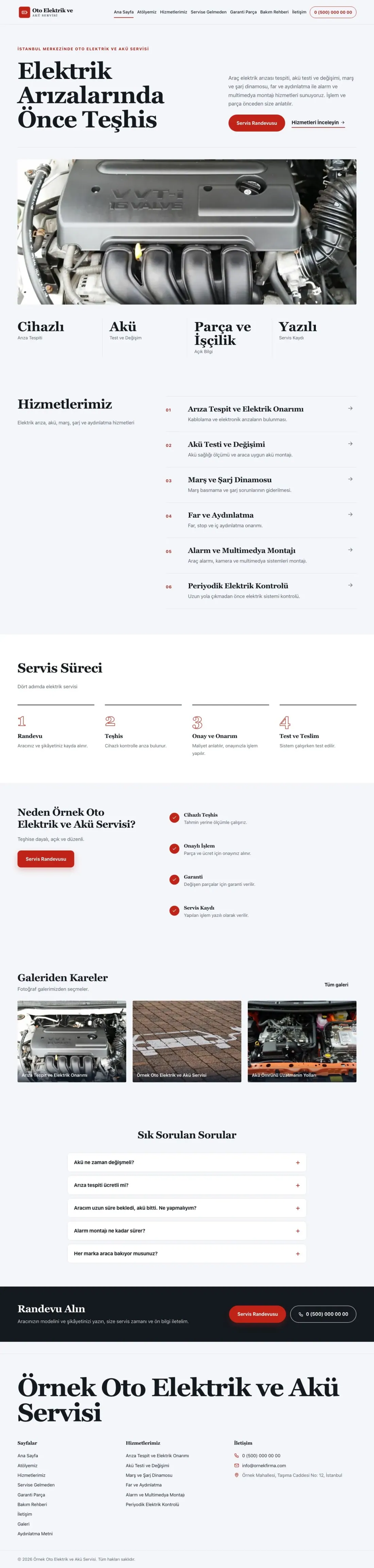 Oto Elektrik ve Akü Servisi için Dergi Editoryal Mavi Kırmızı II – Oto Elektrik ve Akü Servisi Web Sitesi ana sayfa görünümü