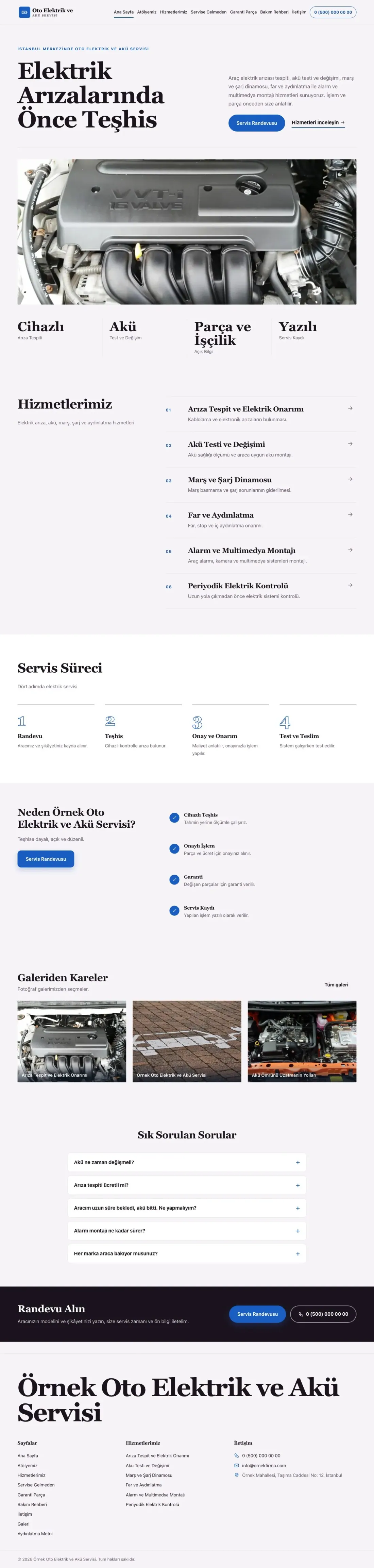 Oto Elektrik ve Akü Servisi için Dergi Editoryal Mor Mavi – Oto Elektrik ve Akü Servisi Web Sitesi ana sayfa görünümü