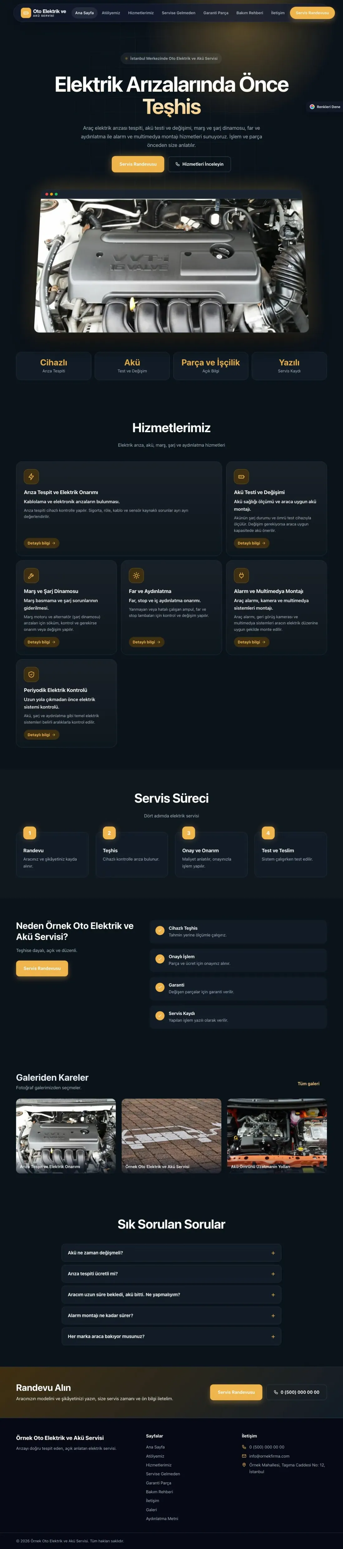 Oto Elektrik ve Akü Servisi için Koyu Modern Mavi Turuncu – Oto Elektrik ve Akü Servisi Web Sitesi ana sayfa görünümü