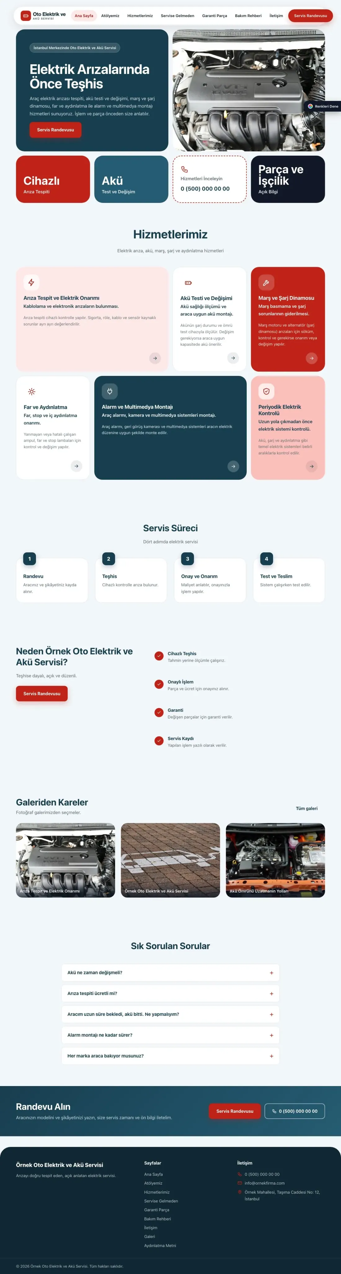 Oto Elektrik ve Akü Servisi için Mozaik Mavi Kırmızı – Oto Elektrik ve Akü Servisi Web Sitesi ana sayfa görünümü