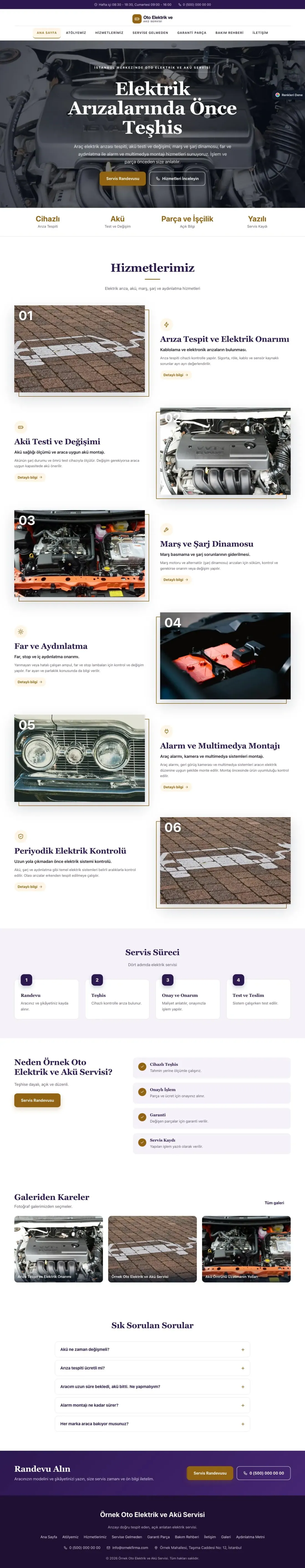 Oto Elektrik ve Akü Servisi için Zigzag Mor Turuncu – Oto Elektrik ve Akü Servisi Web Sitesi ana sayfa görünümü