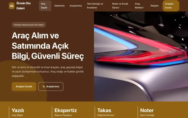Oto Galeri için Blok Kahve Turuncu – Oto Galeri Web Sitesi ana sayfa görünümü