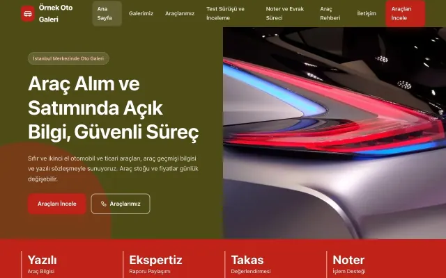 Oto Galeri için Blok Zeytin Kırmızı – Oto Galeri Web Sitesi ana sayfa görünümü