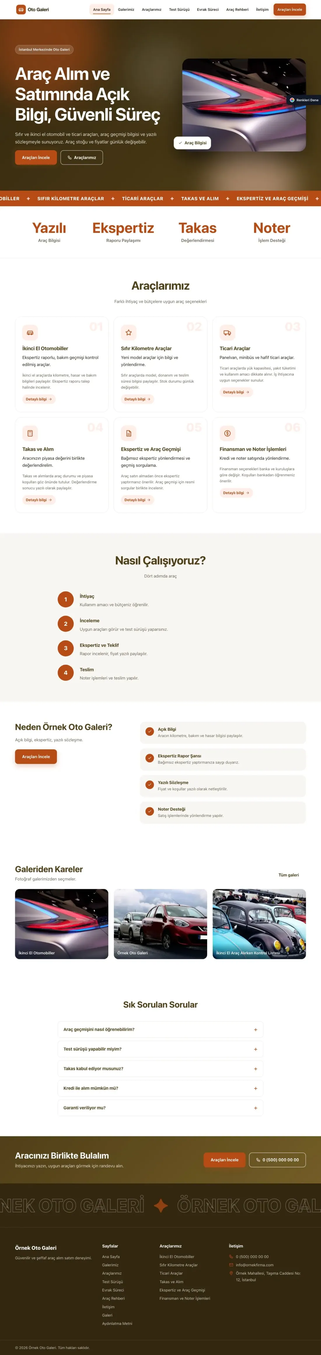 Oto Galeri için Hareketli Kahve Turuncu – Oto Galeri Web Sitesi ana sayfa görünümü