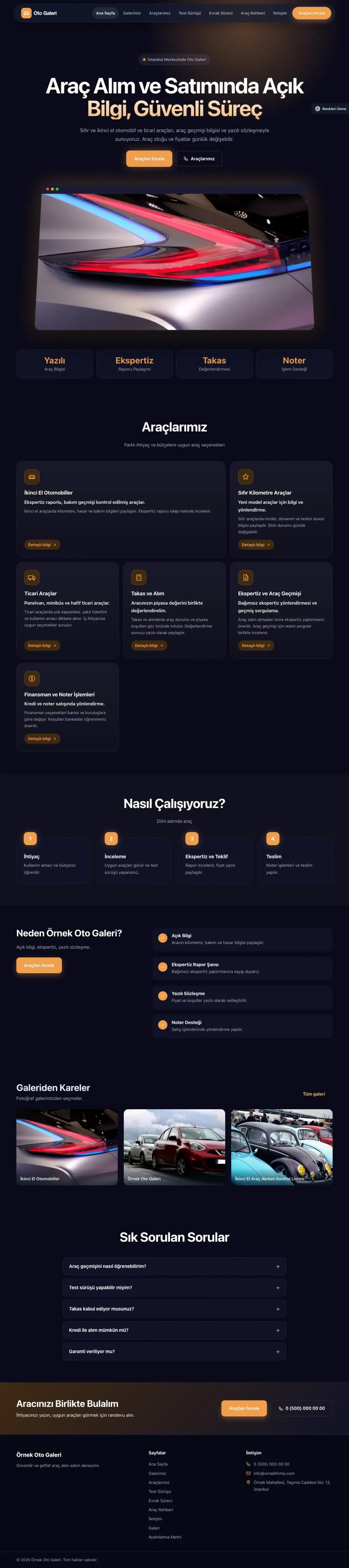 Oto Galeri için Koyu Modern Lacivert Turuncu – Oto Galeri Web Sitesi ana sayfa görünümü
