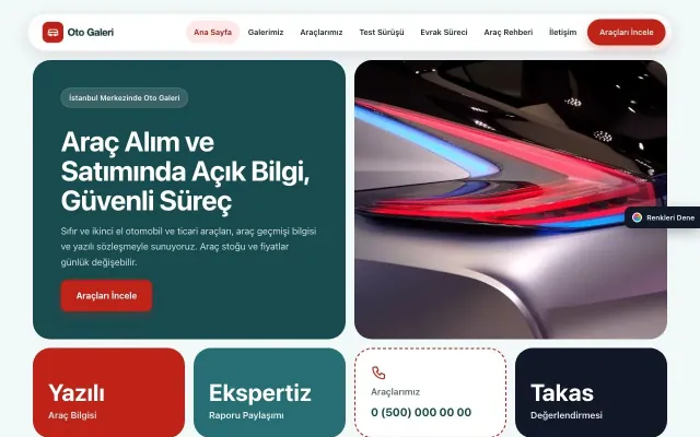 Oto Galeri için Mozaik Petrol Kırmızı – Oto Galeri Web Sitesi ana sayfa görünümü