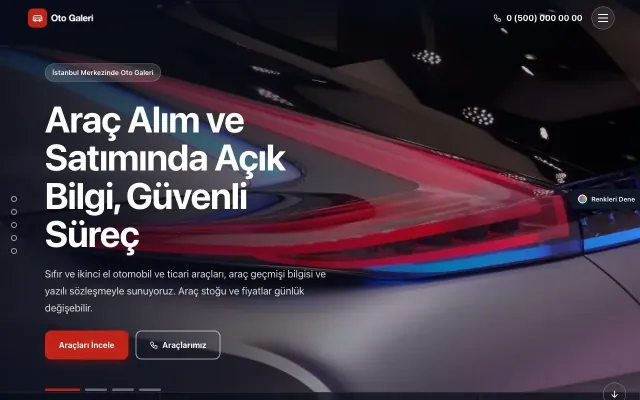 Oto Galeri için Tam Ekran Mavi Kırmızı – Oto Galeri Web Sitesi ana sayfa görünümü