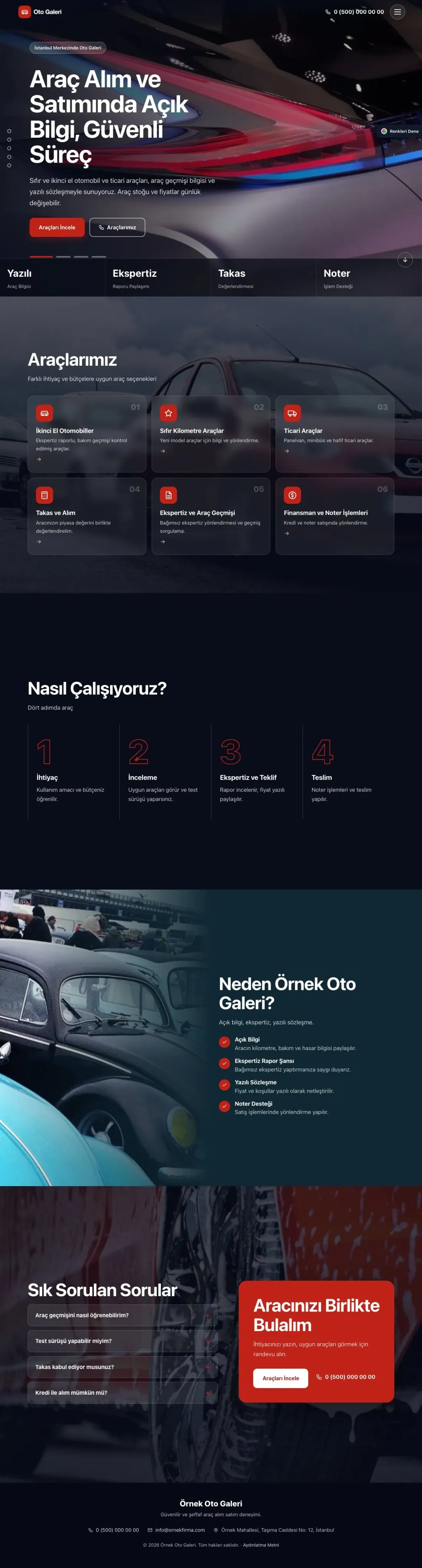 Oto Galeri için Tam Ekran Mavi Kırmızı – Oto Galeri Web Sitesi ana sayfa görünümü