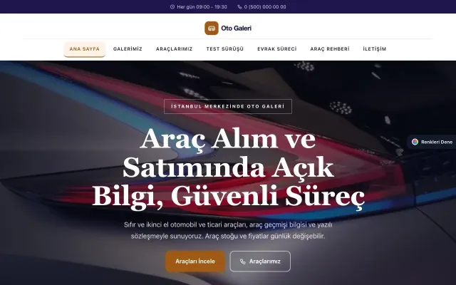 Oto Galeri için Zigzag Lacivert Turuncu – Oto Galeri Web Sitesi ana sayfa görünümü