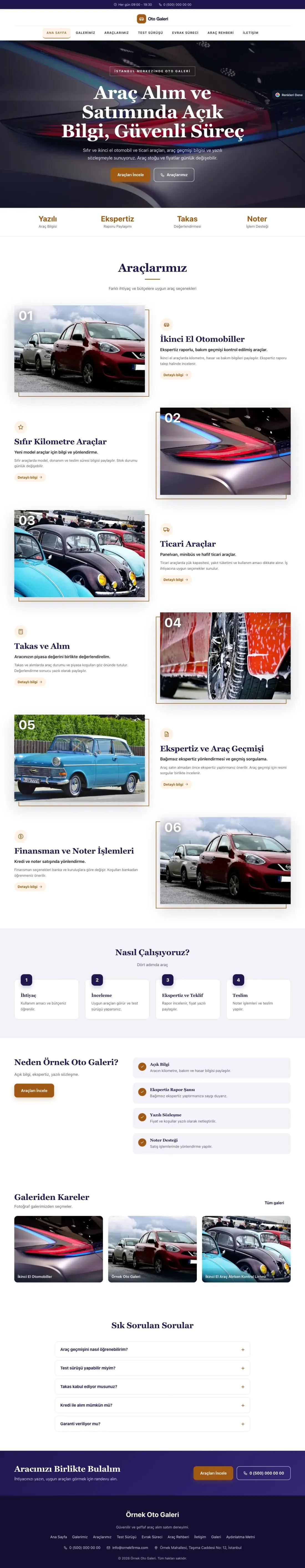 Oto Galeri için Zigzag Lacivert Turuncu – Oto Galeri Web Sitesi ana sayfa görünümü