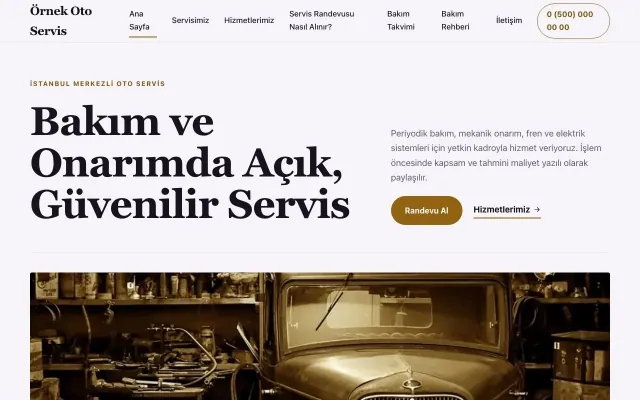 Oto Servis için Editoryal Mor Turuncu – Oto Servis Web Sitesi ana sayfa görünümü