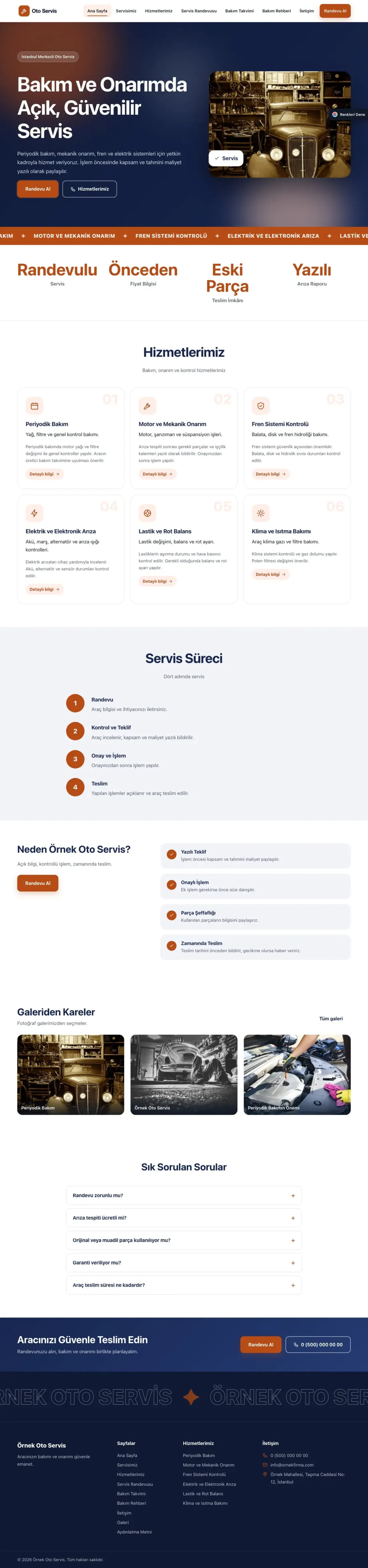 Oto Servis için Hareketli Mavi Turuncu – Oto Servis Web Sitesi ana sayfa görünümü
