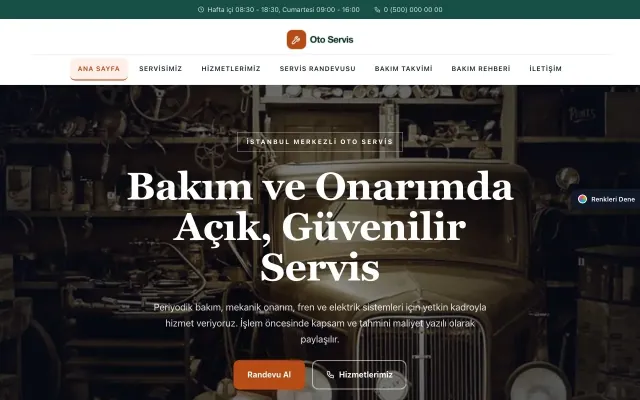 Oto Servis için Zigzag Petrol Turuncu – Oto Servis Web Sitesi ana sayfa görünümü