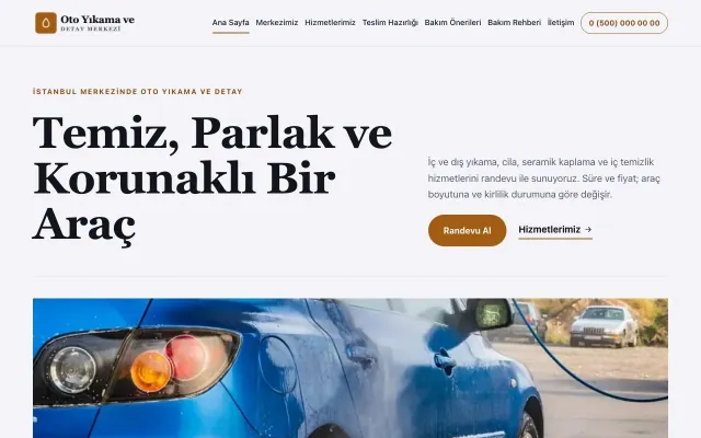 Editoryal Lacivert Turuncu II – Oto Yıkama Web Sitesi ana sayfa görünümü