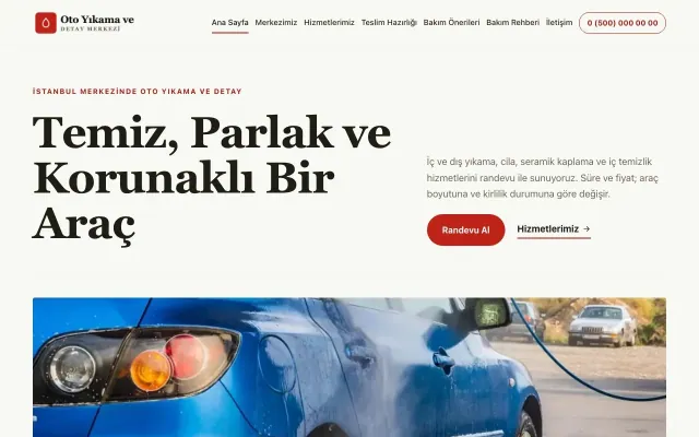 Editoryal Zeytin Kırmızı – Oto Yıkama Web Sitesi ana sayfa görünümü