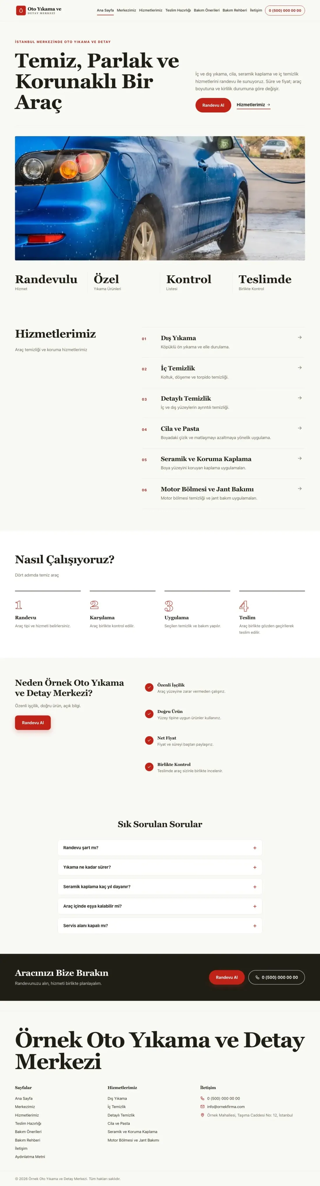 Editoryal Zeytin Kırmızı – Oto Yıkama Web Sitesi ana sayfa görünümü
