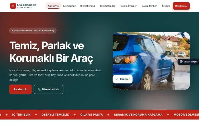 Oto Yıkama için Hareketli Petrol Kırmızı – Oto Yıkama Web Sitesi ana sayfa görünümü