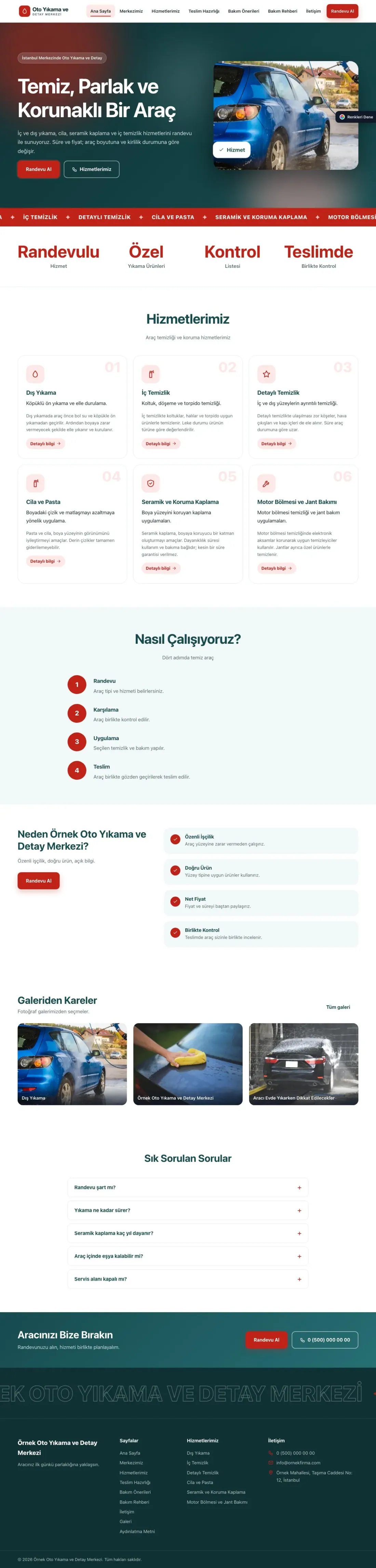 Oto Yıkama için Hareketli Petrol Kırmızı – Oto Yıkama Web Sitesi ana sayfa görünümü