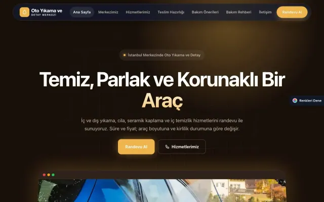 Oto Yıkama için Koyu Modern Kahve Turuncu – Oto Yıkama Web Sitesi ana sayfa görünümü