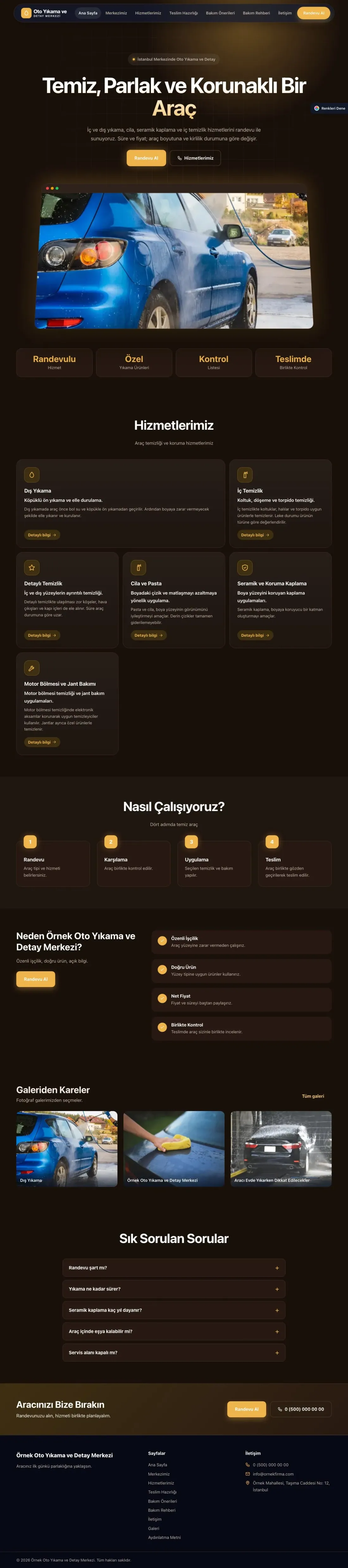 Oto Yıkama için Koyu Modern Kahve Turuncu – Oto Yıkama Web Sitesi ana sayfa görünümü
