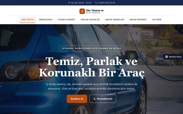 Oto Yıkama için Zigzag Mavi Turuncu – Oto Yıkama Web Sitesi ana sayfa görünümü