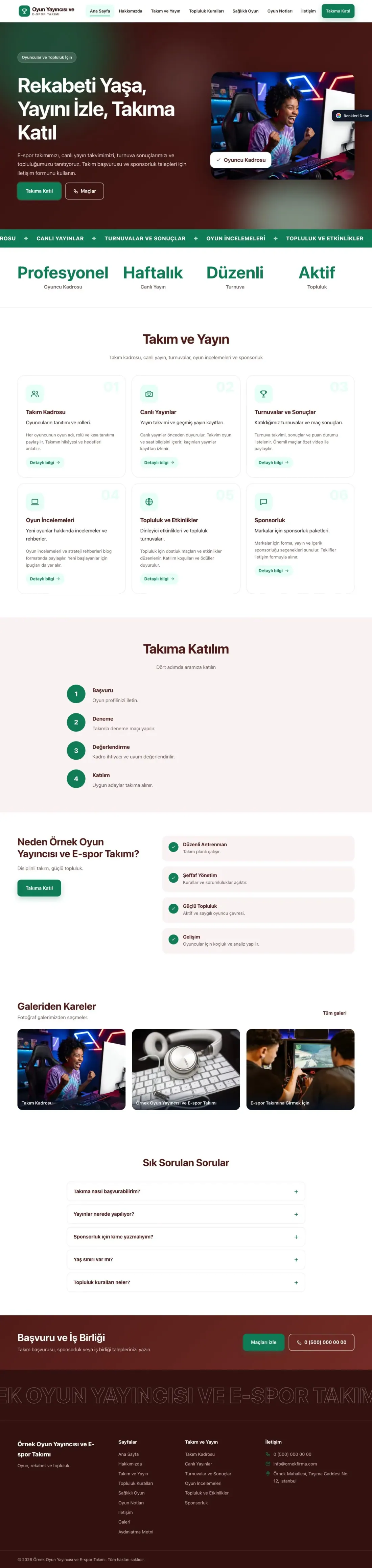 Oyun Yayıncısı ve E-spor Takımı için Hareketli Bordo Turkuaz – Oyun Yayıncısı ve E-spor Takımı Web Sitesi ana sayfa görünümü