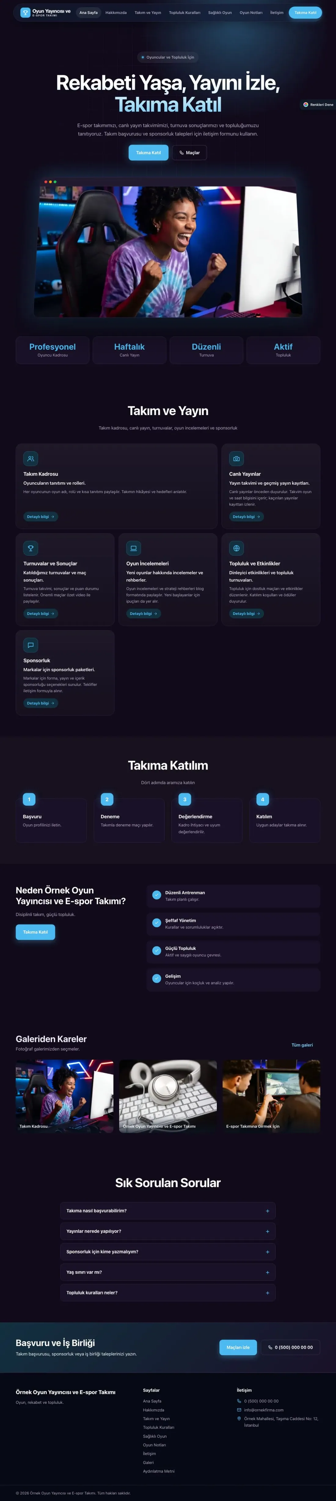 Oyun Yayıncısı ve E-spor Takımı için Koyu Modern Mor Mavi – Oyun Yayıncısı ve E-spor Takımı Web Sitesi ana sayfa görünümü