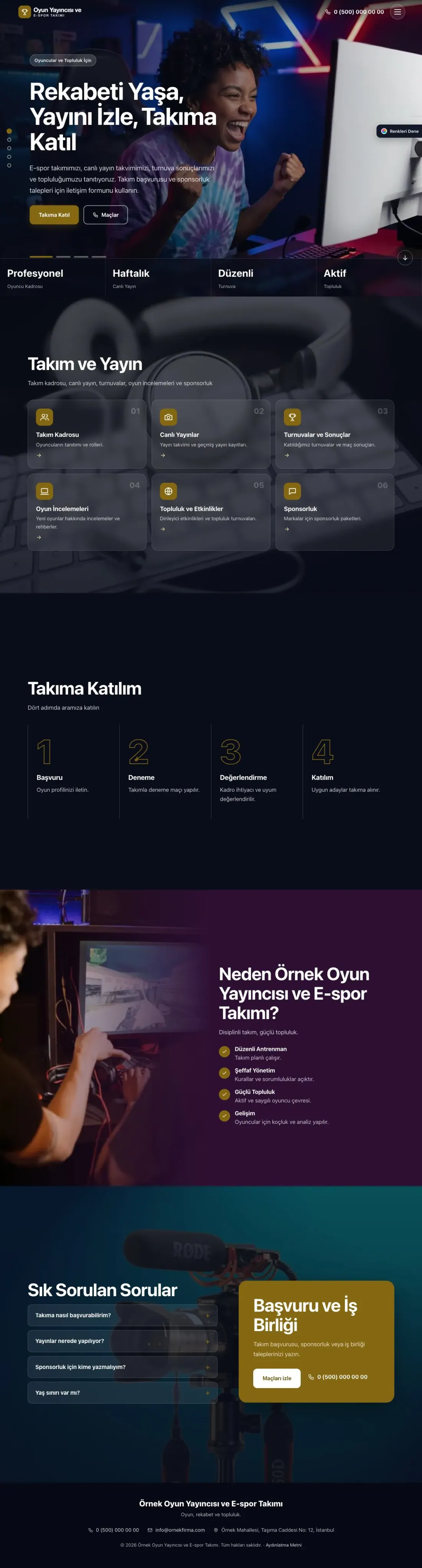 Oyun Yayıncısı ve E-spor Takımı için Tam Ekran Mor Amber – Oyun Yayıncısı ve E-spor Takımı Web Sitesi ana sayfa görünümü