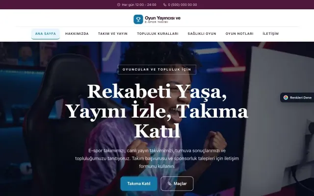 Oyun Yayıncısı ve E-spor Takımı için Zigzag Erik Mavi – Oyun Yayıncısı ve E-spor Takımı Web Sitesi ana sayfa görünümü