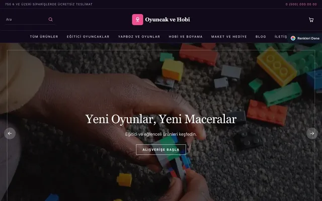 Oyuncak ve Hobi Mağazası için Koyu Lüks Mor Pembe – Oyuncak ve Hobi Mağazası E-ticaret Sitesi ana sayfa görünümü