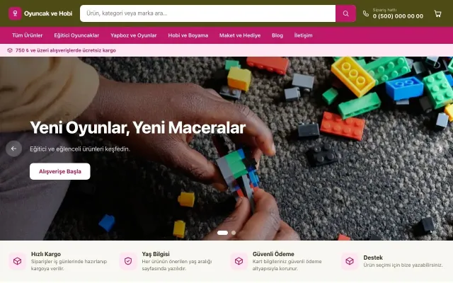 Oyuncak ve Hobi Mağazası için Market Zeytin Pembe – Oyuncak ve Hobi Mağazası E-ticaret Sitesi ana sayfa görünümü