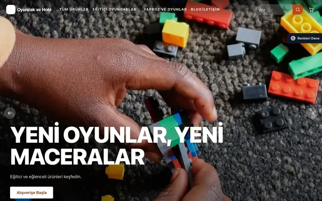Oyuncak ve Hobi Mağazası için Sahne Bordo Turuncu – Oyuncak ve Hobi Mağazası E-ticaret Sitesi ana sayfa görünümü
