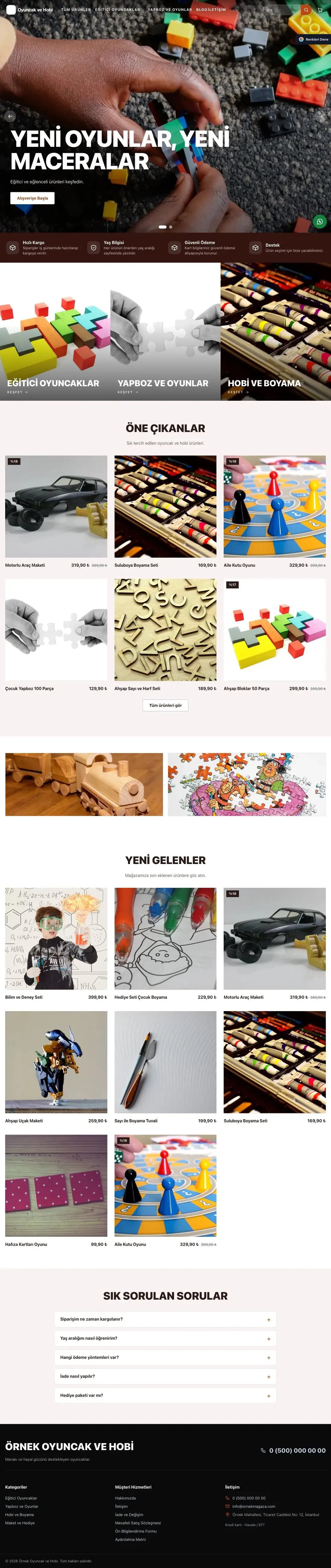 Oyuncak ve Hobi Mağazası için Sahne Bordo Turuncu – Oyuncak ve Hobi Mağazası E-ticaret Sitesi ana sayfa görünümü